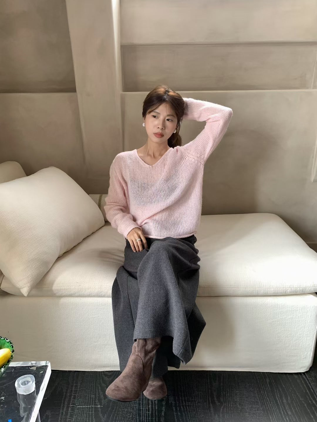 // 30%羊駝毛V領慵懶感NT