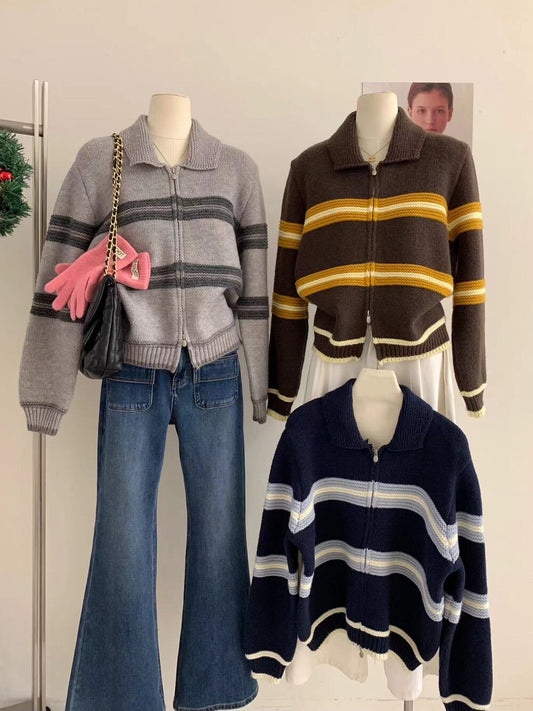 // 復古感撞色織紋間拉鍊CD