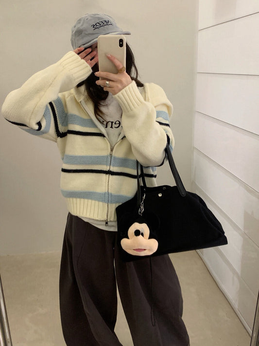 // 復古撞色間條連帽針織CD