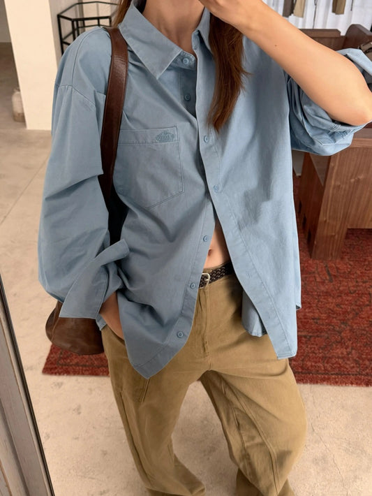 B188 / 小刺繡logo高質洗水棉低飽和度色調恤衫