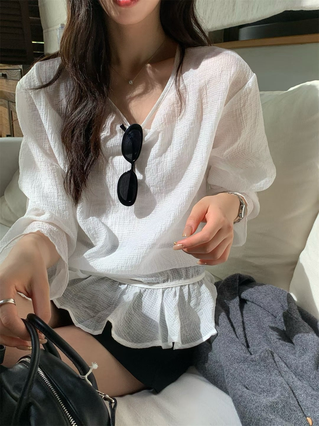 // 透感連綁繩腰麻紡BL