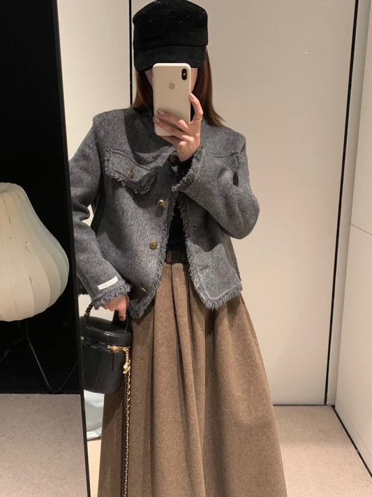 回饋價!// 氣質流蘇邊小香風100%羊毛雙面手工外套