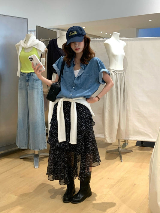 // 不規則層次感碎花中裙