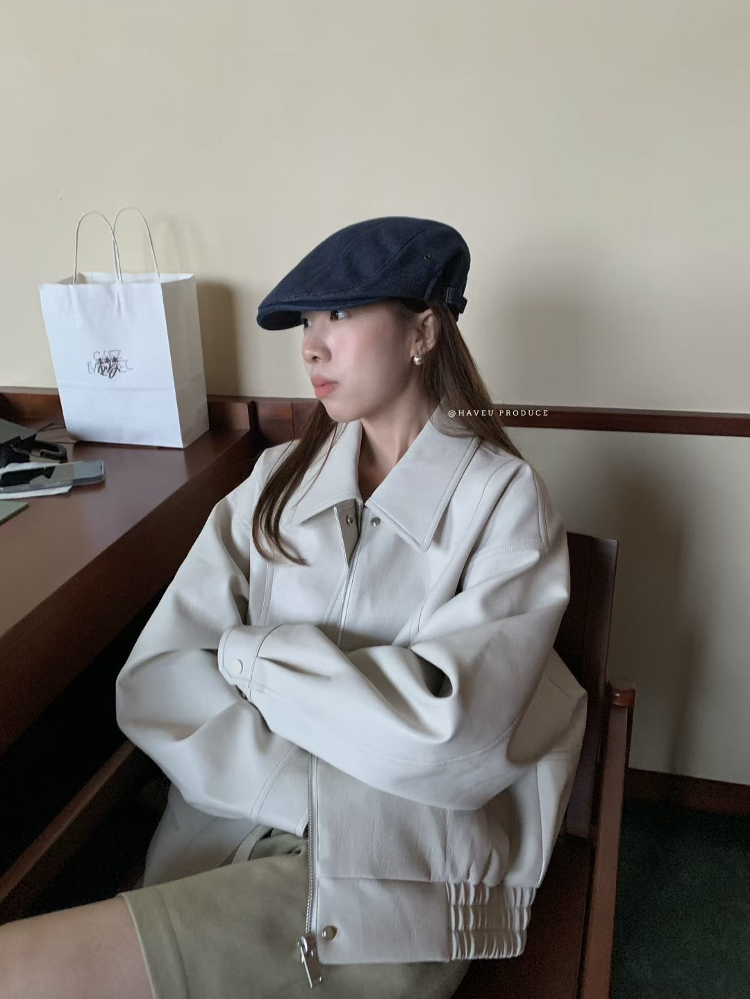 // 秋天必備超帥高質彷皮外套