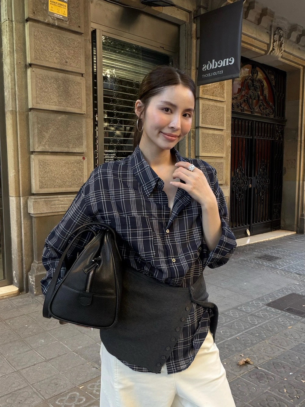 B69 / 復古格紋慵懶感恤衫(連多穿法針織裹胸)