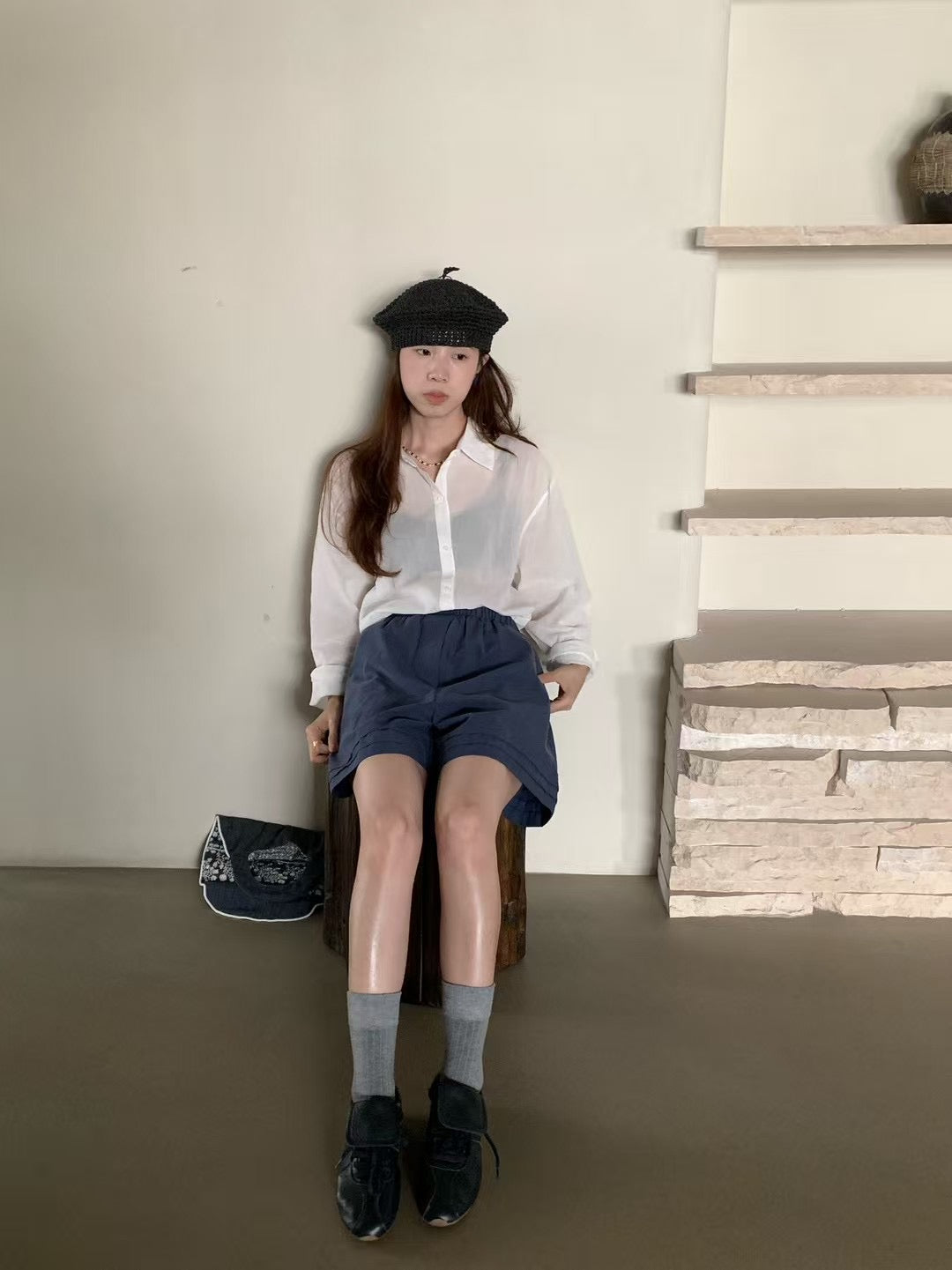 // lyocell親膚壓褶腳短褲
