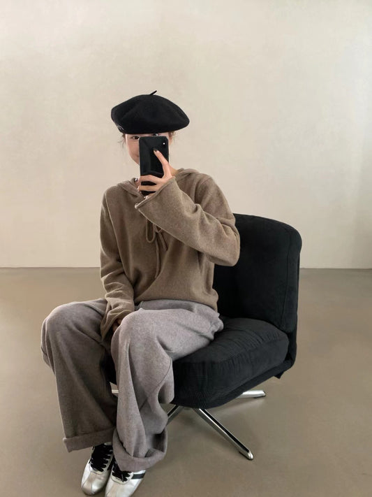 // 100%羊毛連帽卷邊毛衣