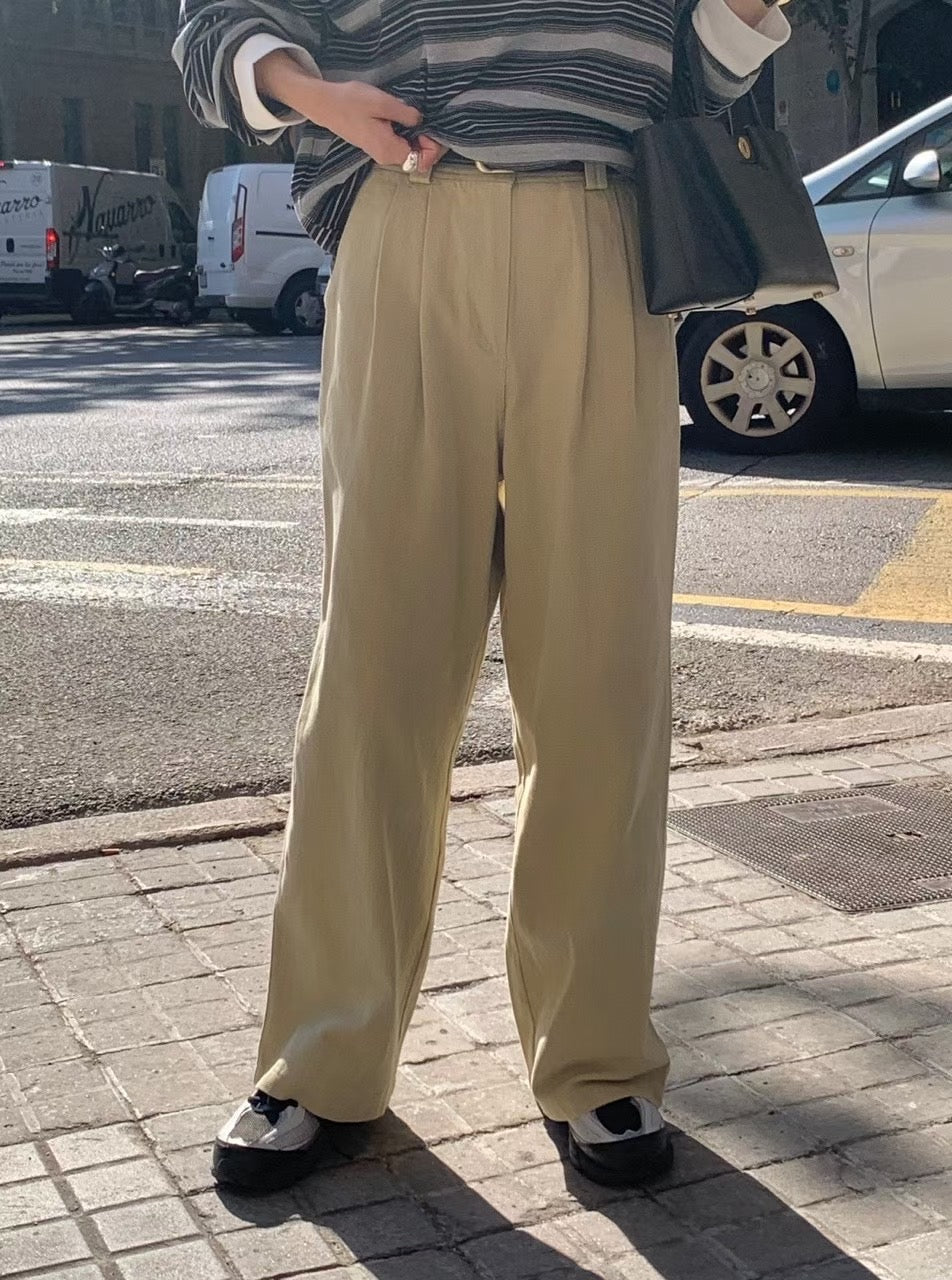 設計師款 // 後鈕扣口袋斜紋棉壓褶全長褲