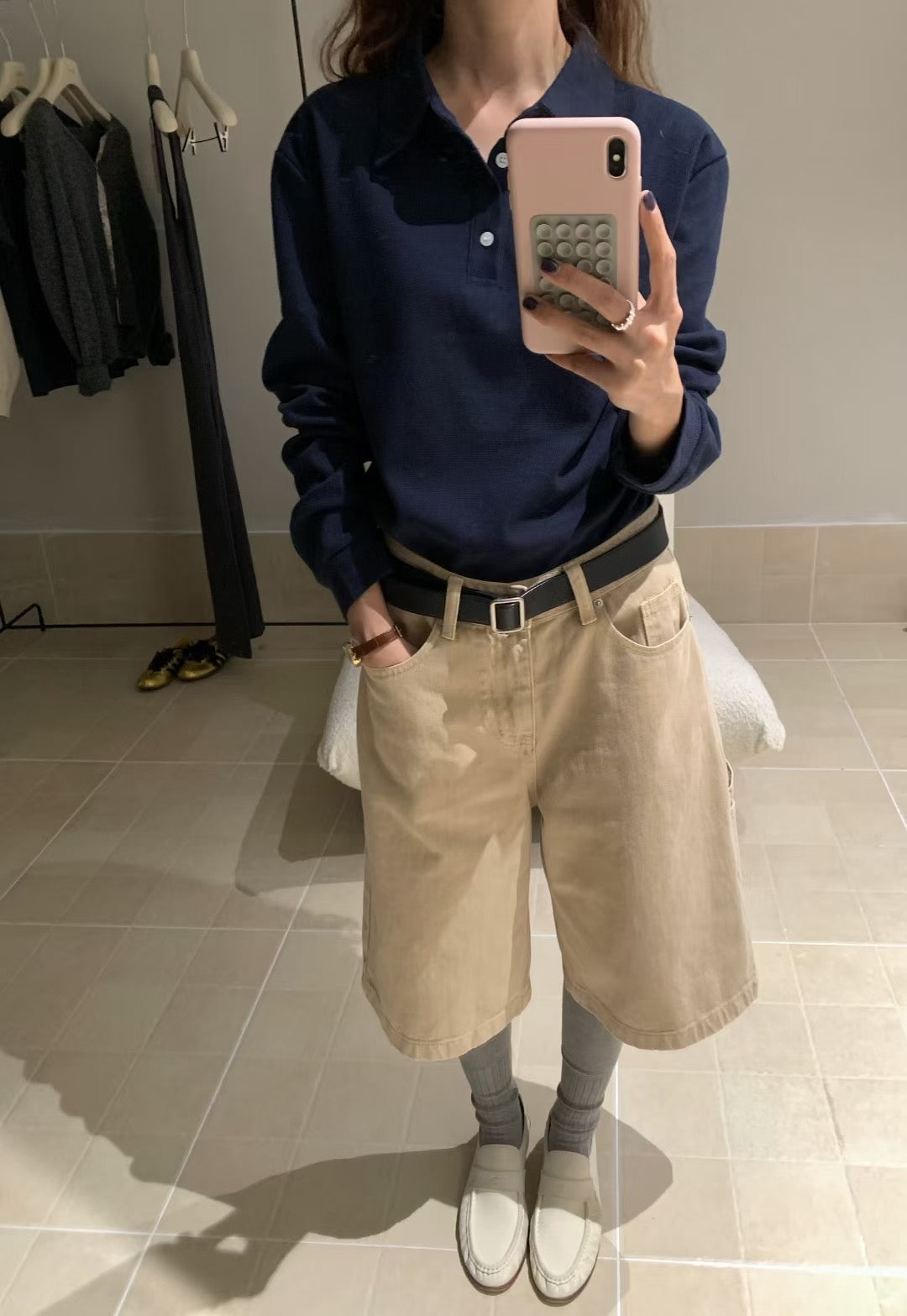 // waffle格紋翻領polo上衣
