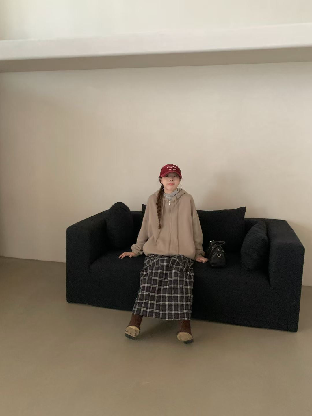 // 特別顯瘦的打褶工藝格紋SK