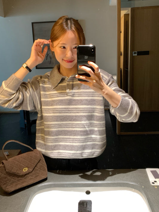 // 復古拼間翻領針織上衣