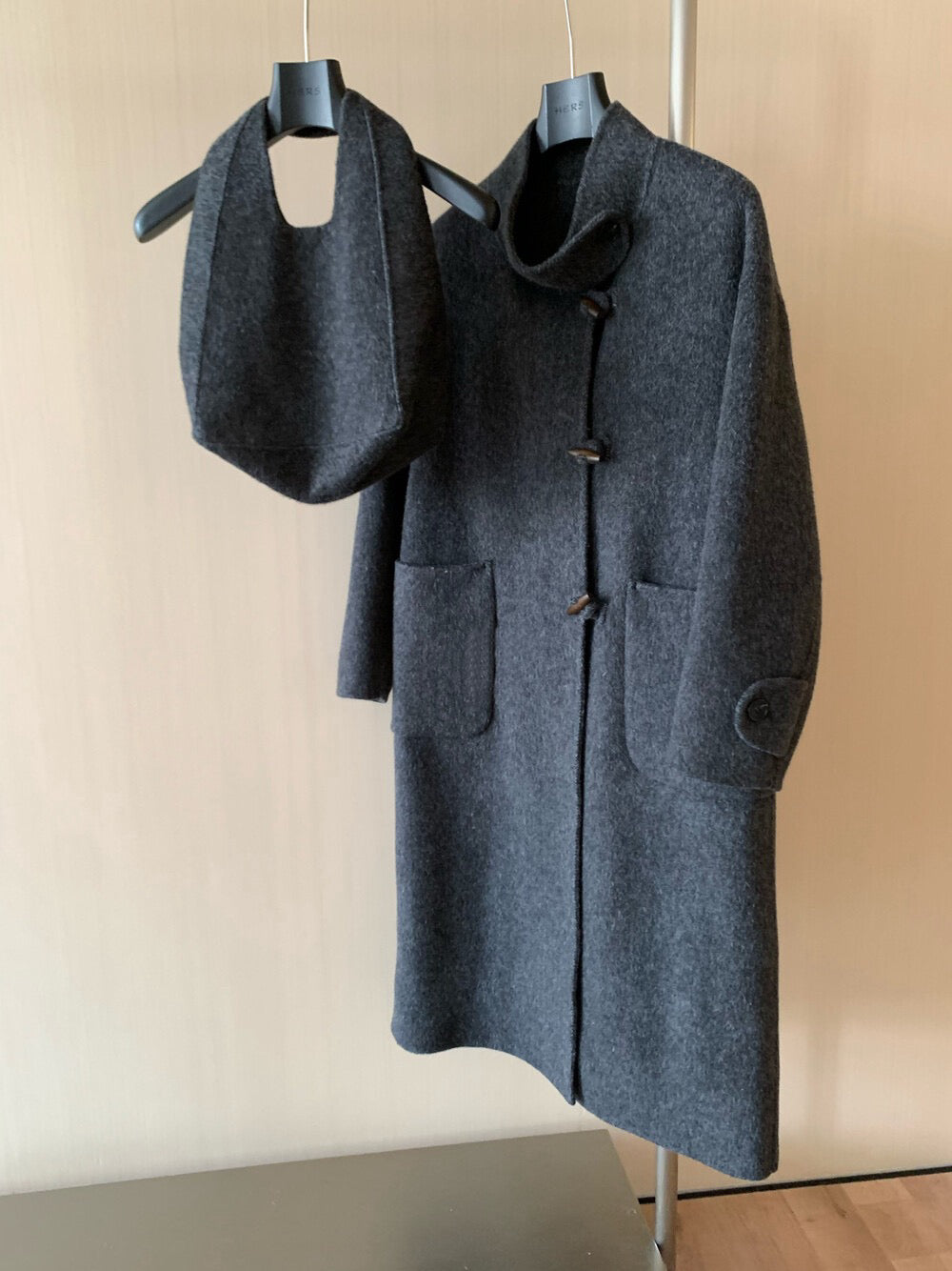 // 90%wool氣質立領長款手工羊毛外套(連袋仔)