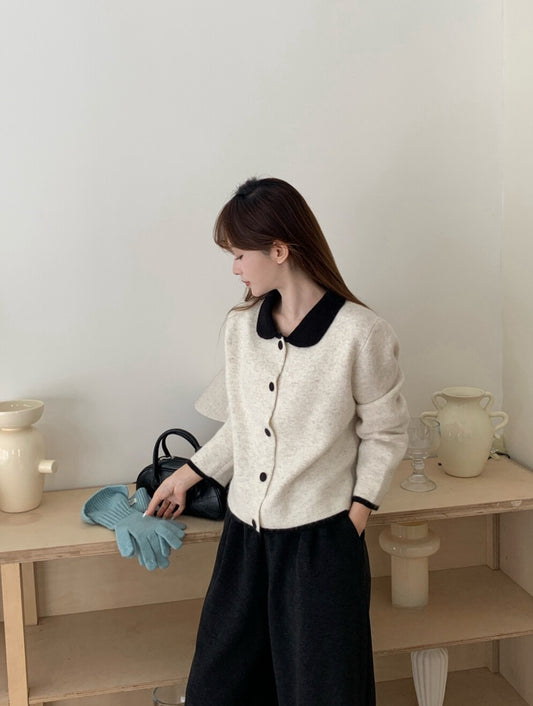 // 10%綿羊毛撞色復古圓翻領CD