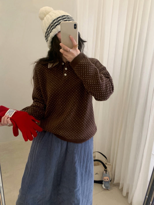 // 100%綿羊毛小心心點點撞色翻領NT