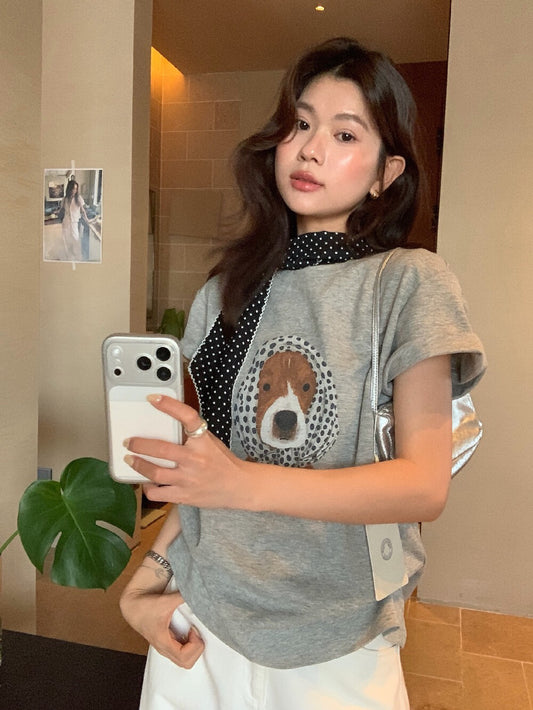 // 可愛頭巾小狗TEE(連領巾)