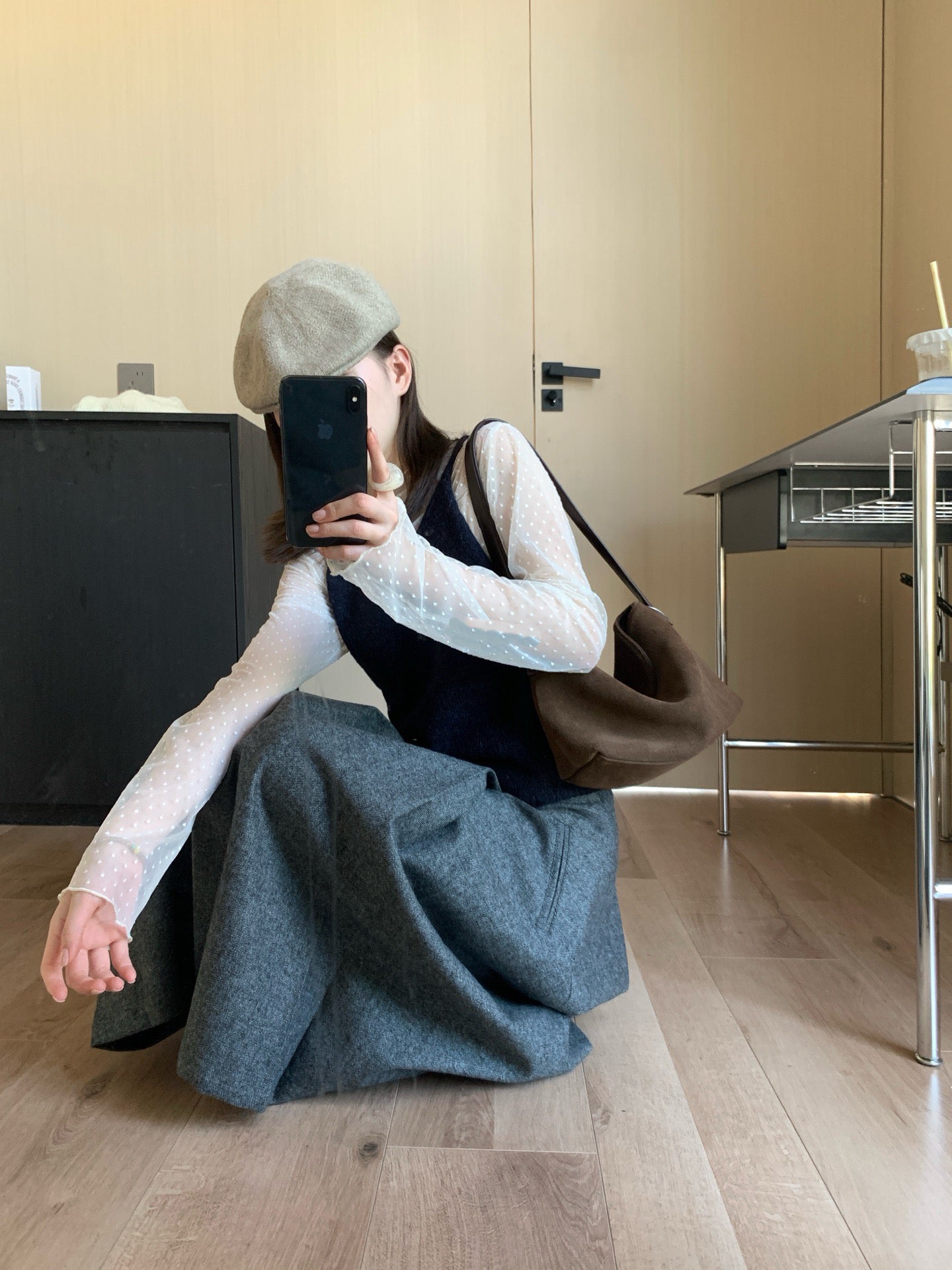 // 知性風粗百褶薄呢中裙