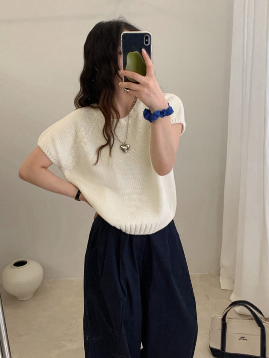 // 可疊穿粗織紋邊落肩短袖NT