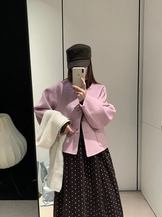 // 福利款!100%羊毛圓領簡約手工外套