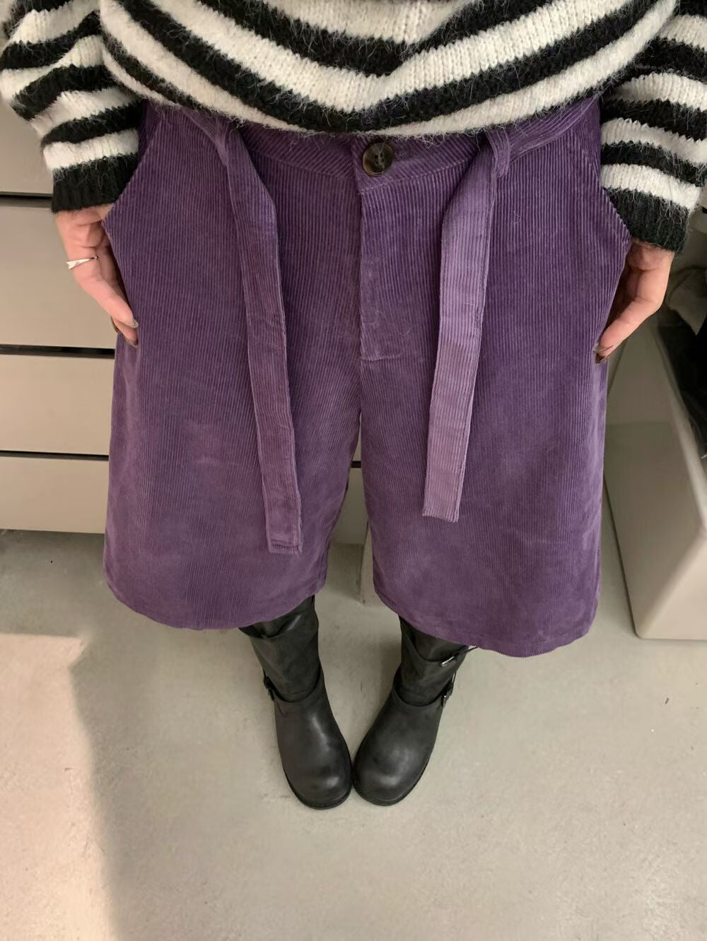 // 五分帥氣連腰帶燈芯絨褲