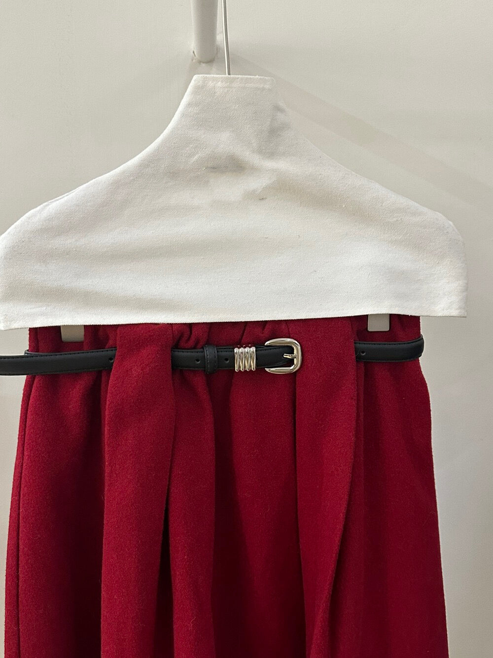 // 裙頭位超美拼接百褶腳50%羊毛中裙