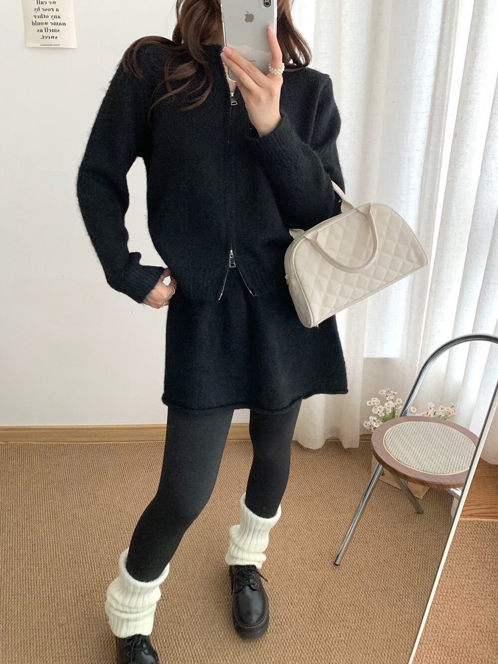 // 性價比超高!圓領拉鍊外套+短裙針織套裝