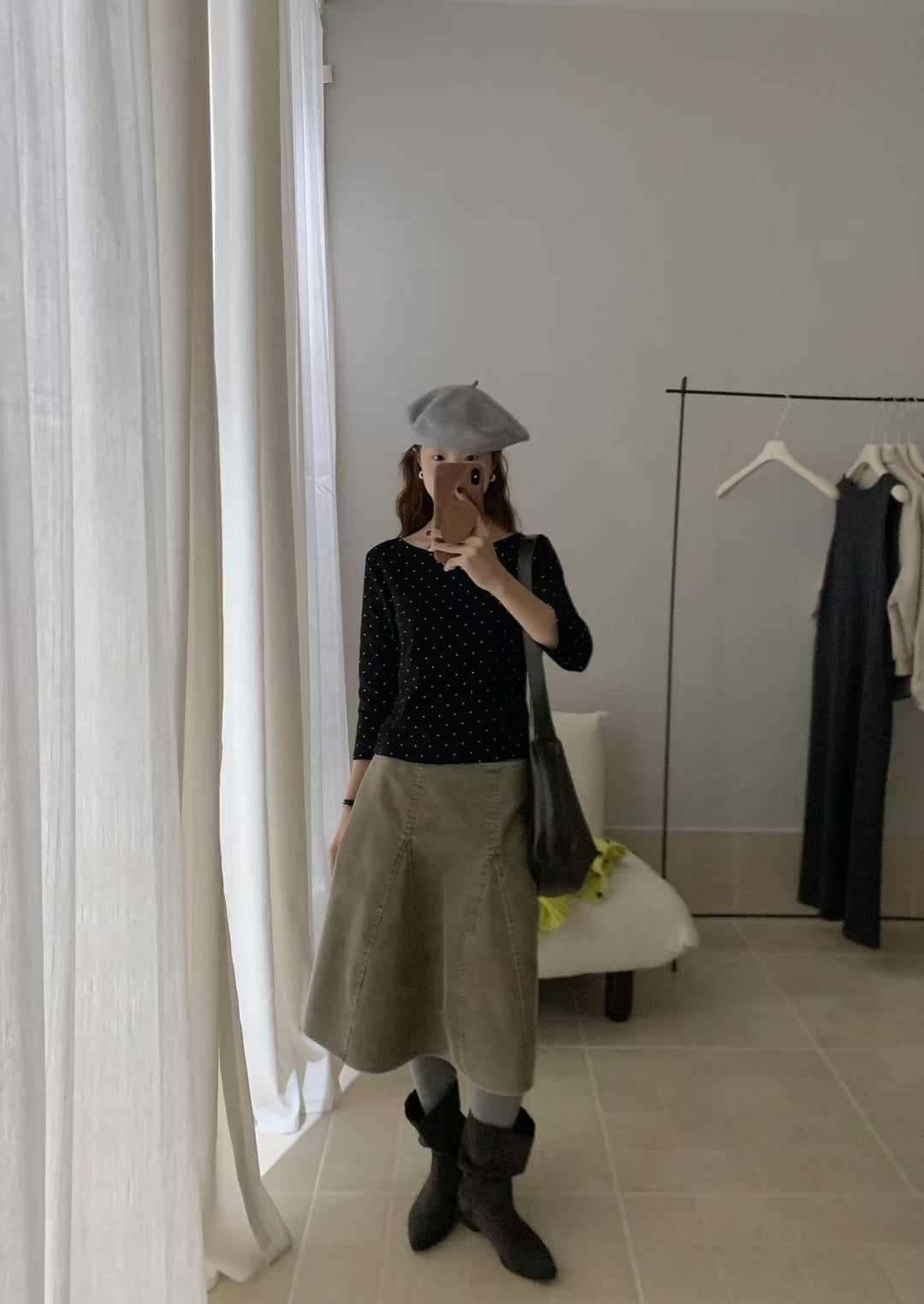 // 八分袖波點磨毛感TEE