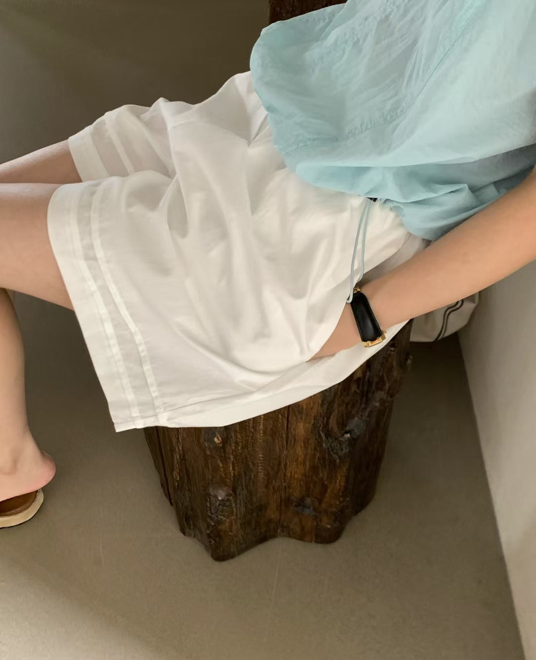// lyocell親膚壓褶腳短褲