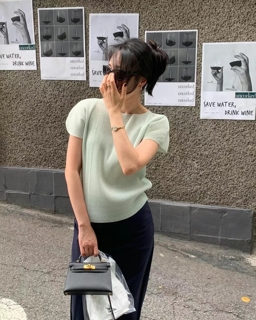 // 免燙細褶褶微廓型袖BL