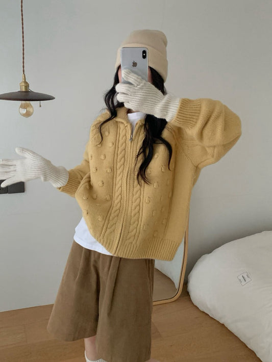 // 立體點點麻花圓翻領拉鍊CD