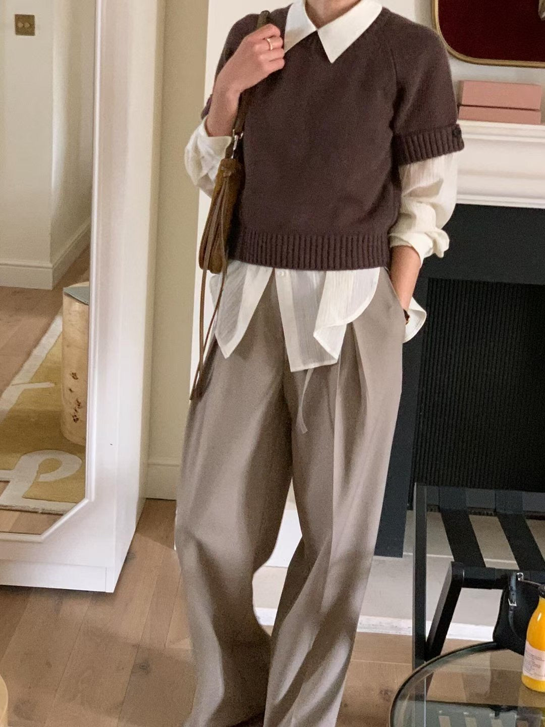 // cashmere+fine wool反袖鈕扣袖短袖NT