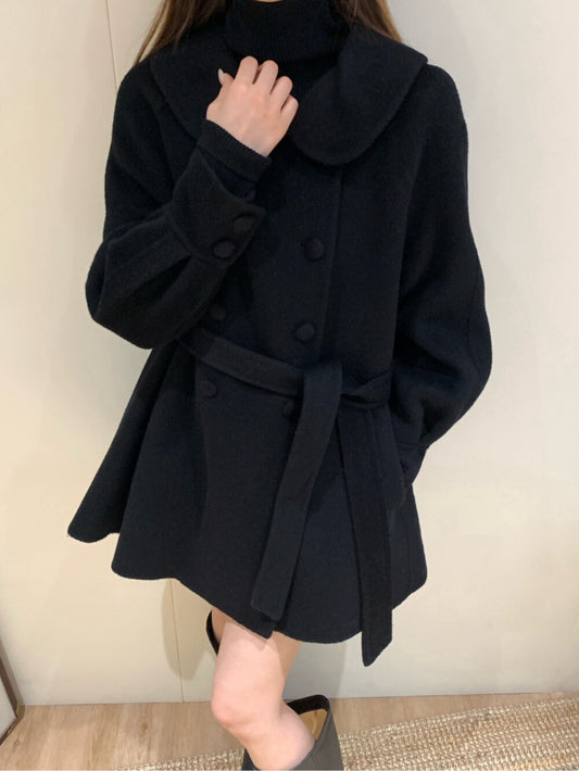 // 超柔軟100%羊毛娃娃領雙排扣手工外套