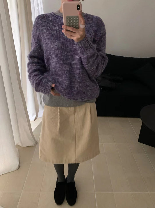 // 超好看的雜色花線圓領毛衣