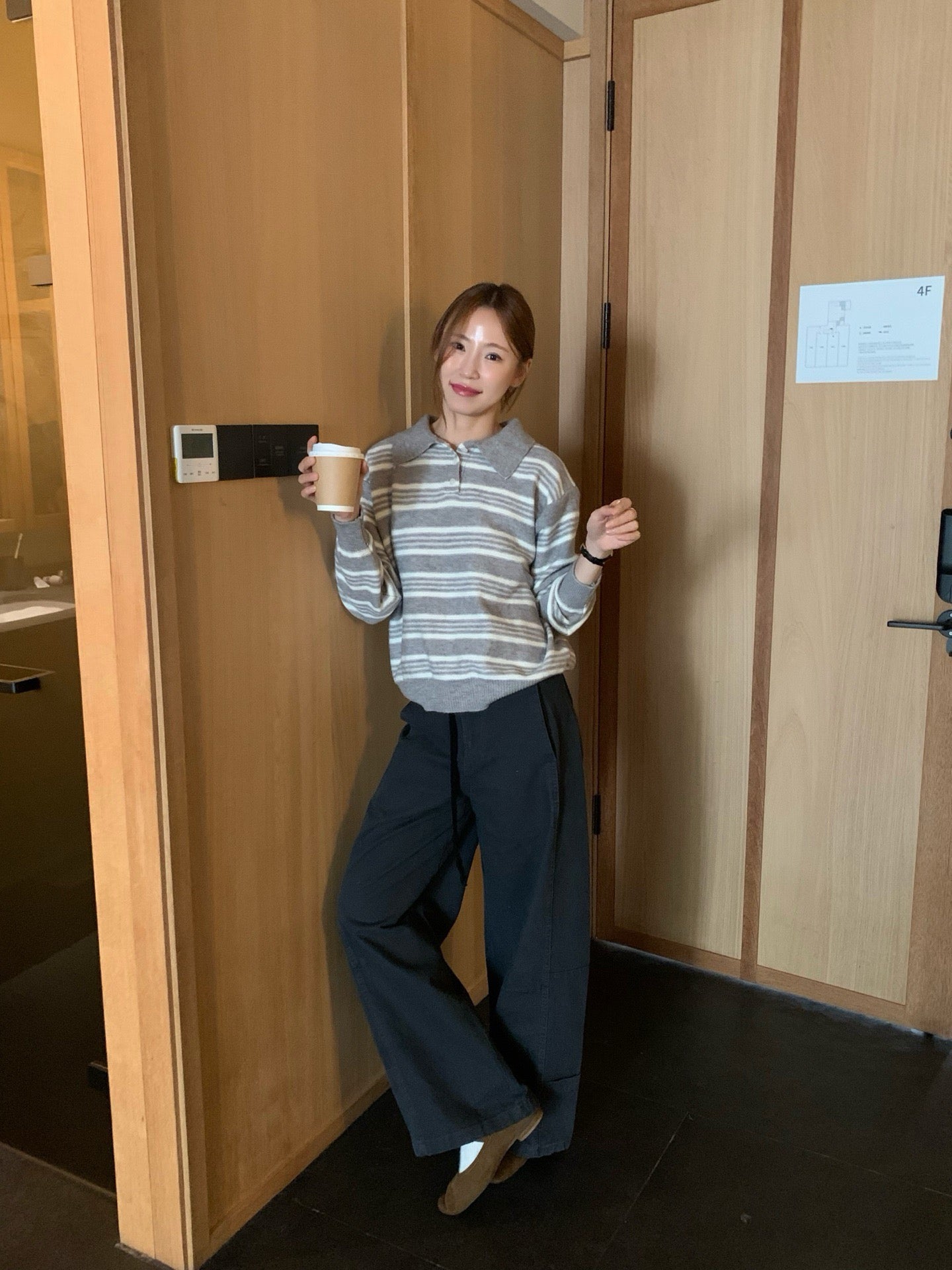 // 復古拼間翻領針織上衣