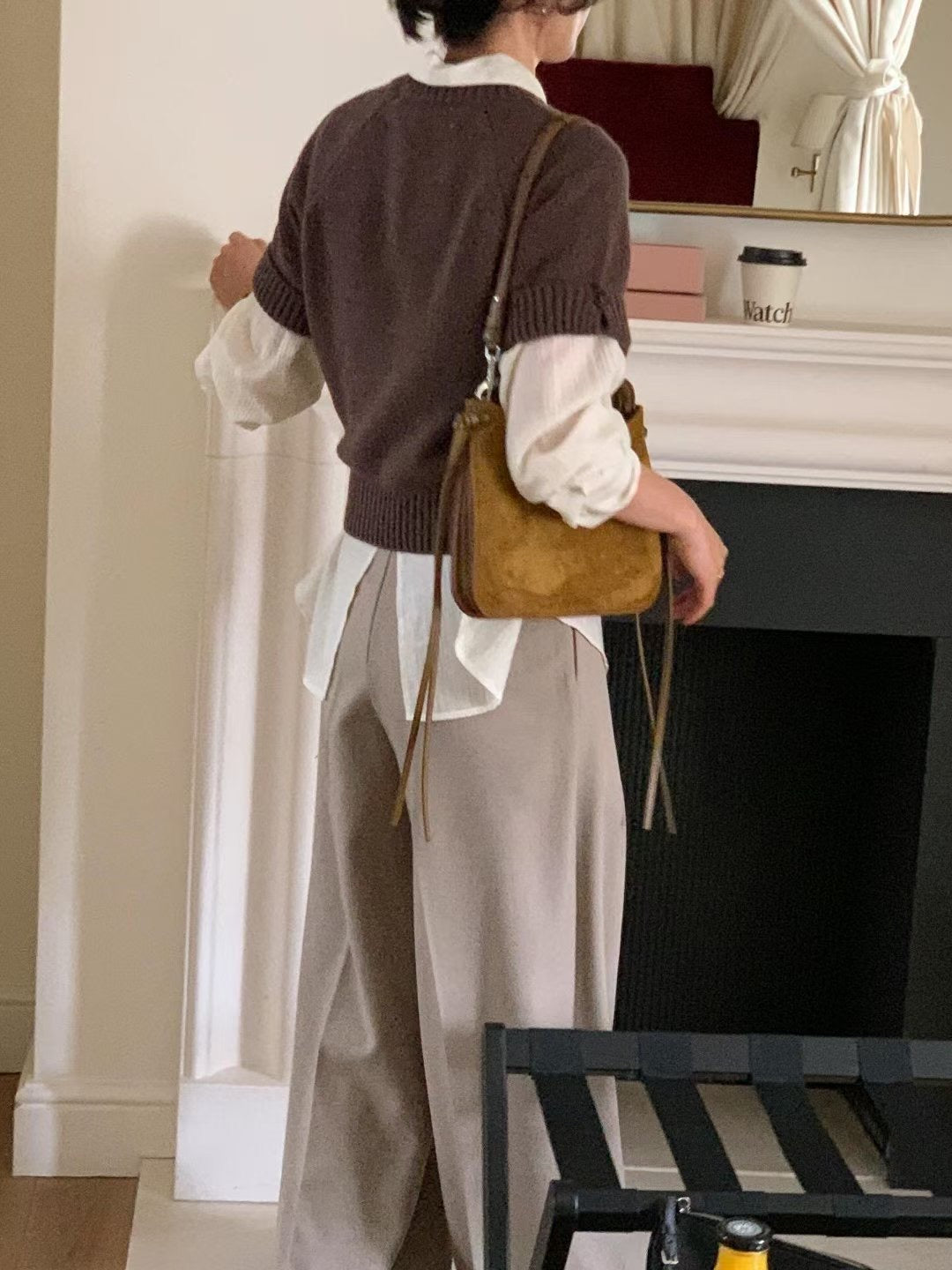 // cashmere+fine wool反袖鈕扣袖短袖NT