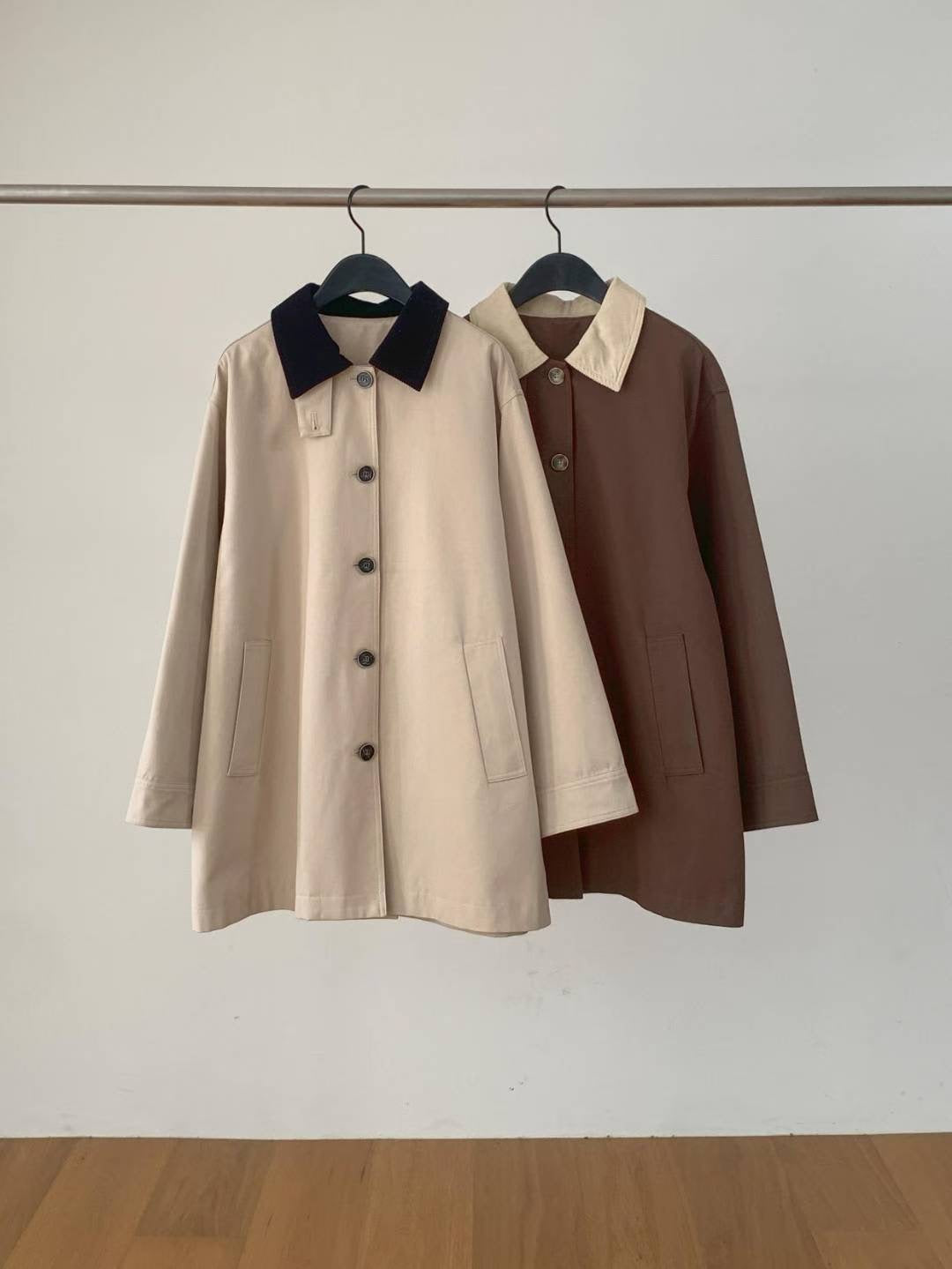 設計師款 // 撞色領中長款trench coat