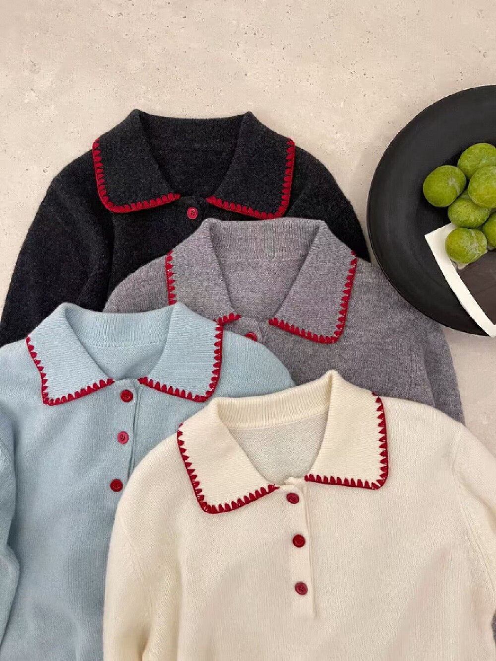 // 100%羊毛撞色包邊縫線鈕扣翻領NT