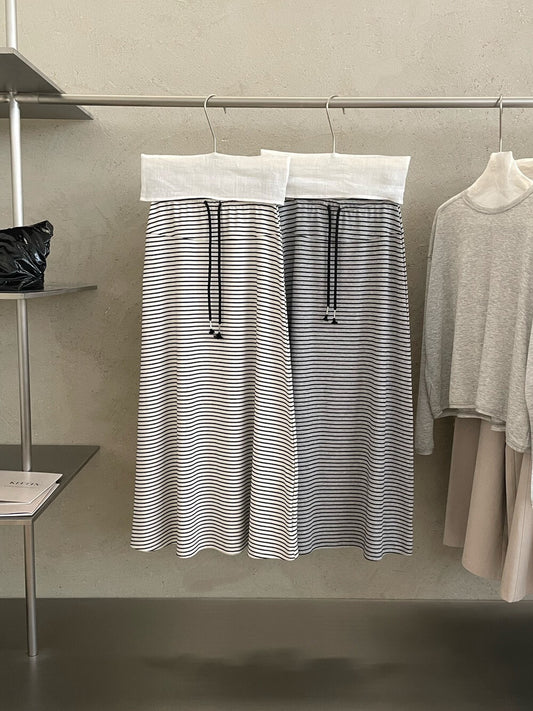 // 休閒感顯瘦間條綁腰SK