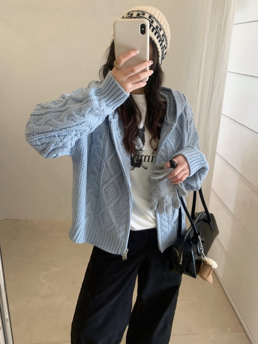 // 重工麻花上下拉鍊連帽CD