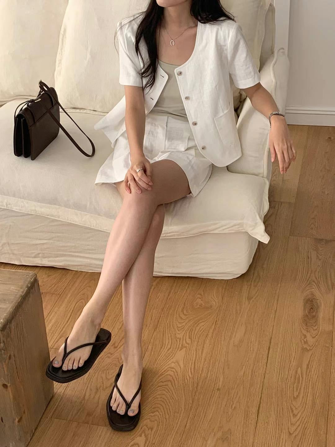// linen100%簡約口袋外套