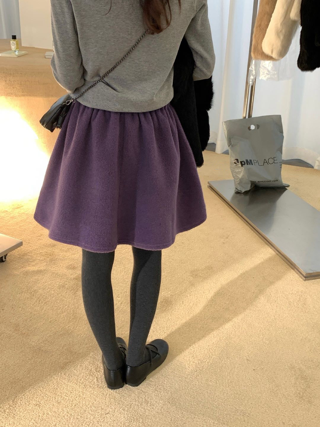 // 超顯瘦遮肉廓型毛呢短裙