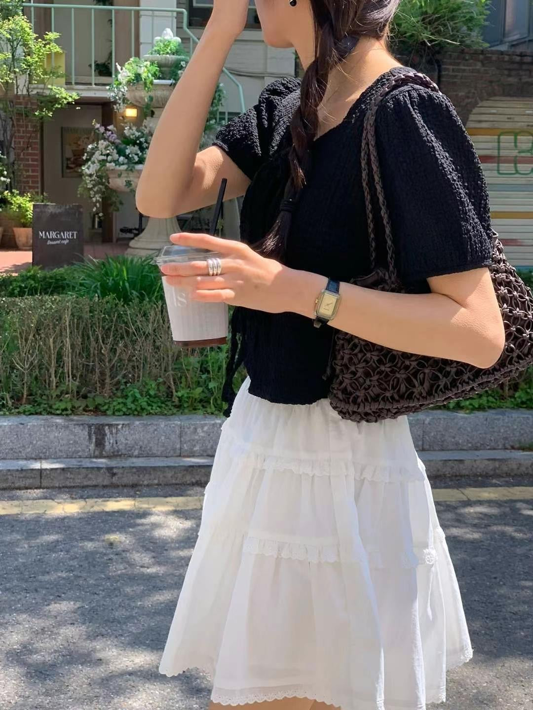 // 免燙肌理感綁帶短款BL