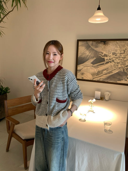 (部分現貨) // 溫柔毛絨感撞色衣擺間條CD