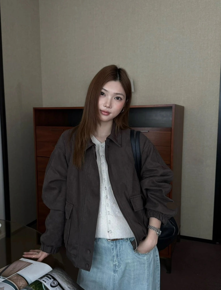 J44 / 雙口袋帥氣翻領工裝麂皮絨外套
