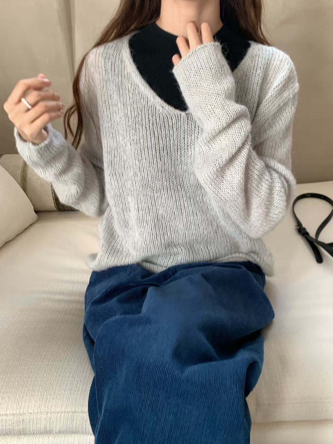 // 30%羊駝毛V領慵懶感NT