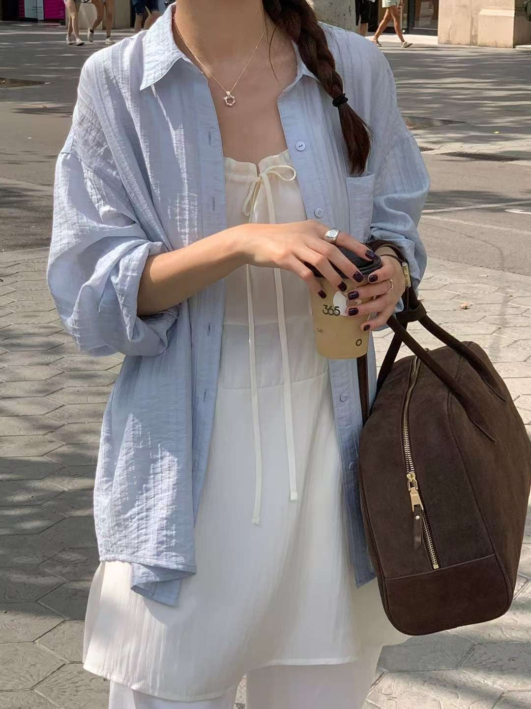 // 微光澤感立體直紋口袋SH
