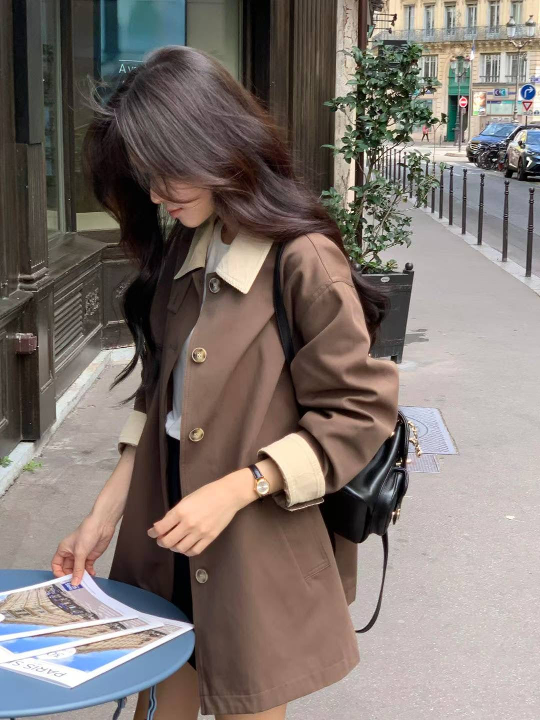 設計師款 // 撞色領中長款trench coat