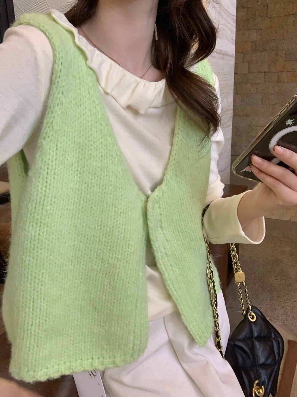 // 馬卡龍色色V領針織背心