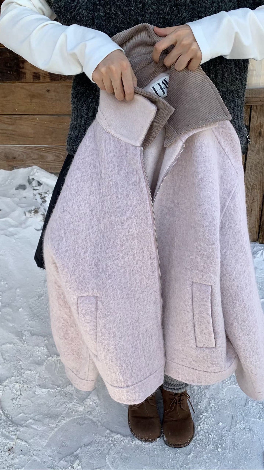 // 不是一般羊毛~超高質蘇利羊毛拼燈芯絨領外套