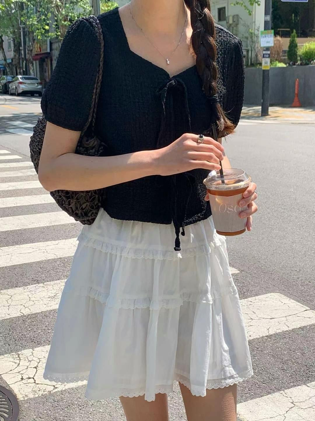 // 免燙肌理感綁帶短款BL