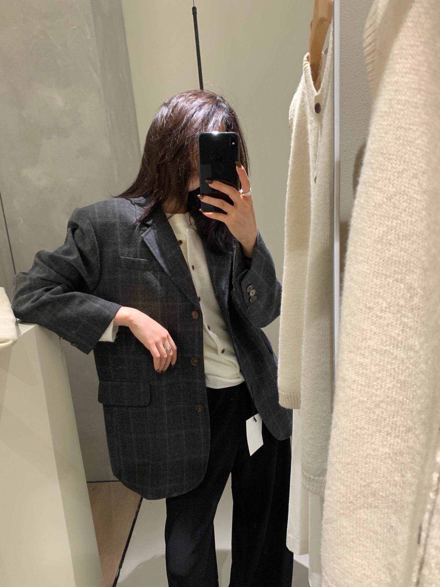 // 經典格紋口袋西裝外套